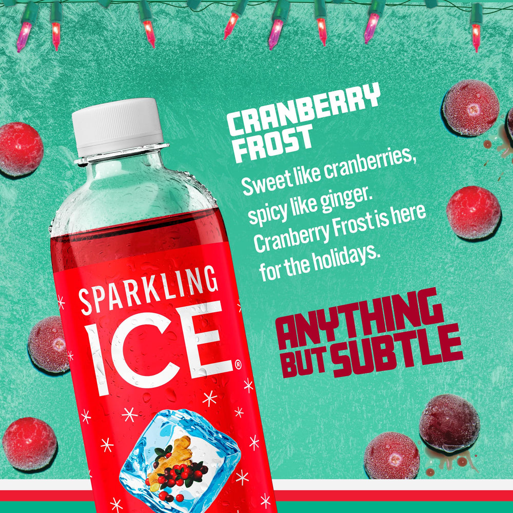 Sparkling Ice Cranberry Frost glass splash captures festive, fruity aroma with sparkling brightness.