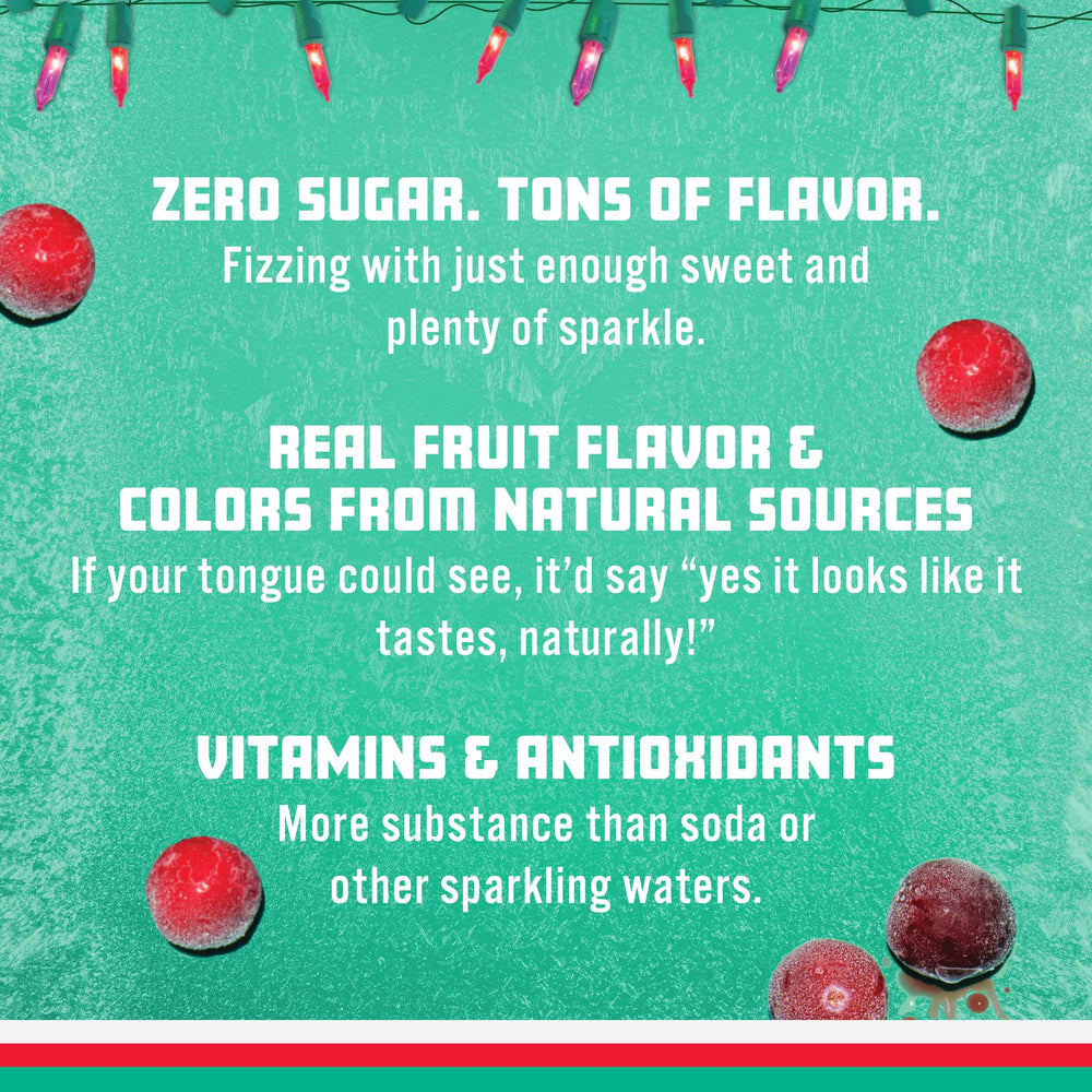 Sparkling Ice Cranberry Frost splash in a glass suggests refreshing, low-calorie indulgence.