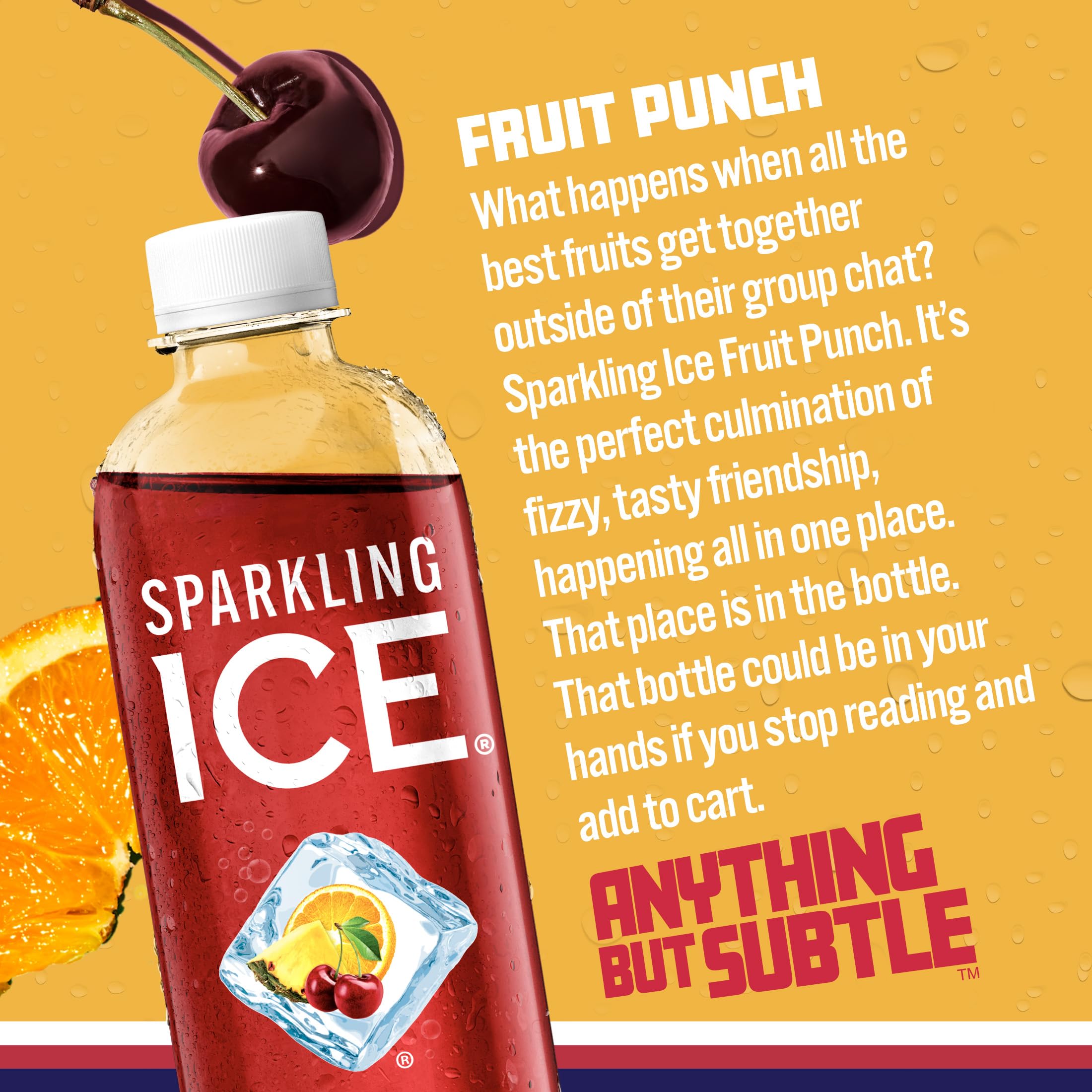 Sparkling Ice Fruit Punch glass serves fizzy aroma with citrus pineapple cherry flavor