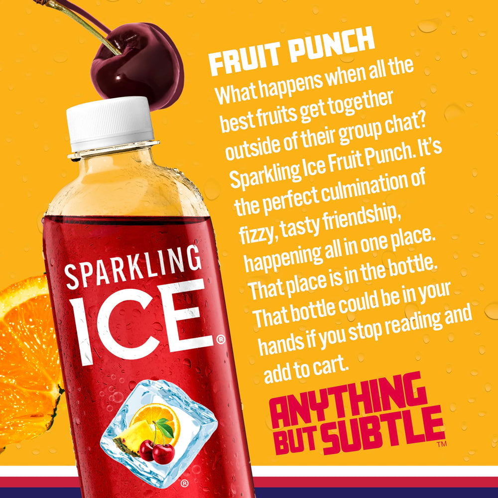 Sparkling Ice Fruit Punch glass serves fizzy aroma with citrus pineapple cherry flavor