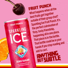 Sparkling Ice Fruit Punch nutrition label showing vitamins B6, B12, and E.