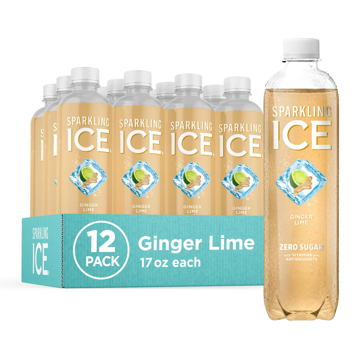 Sparkling Ice Ginger Lime bottle with zero sugar and vitamin boost.