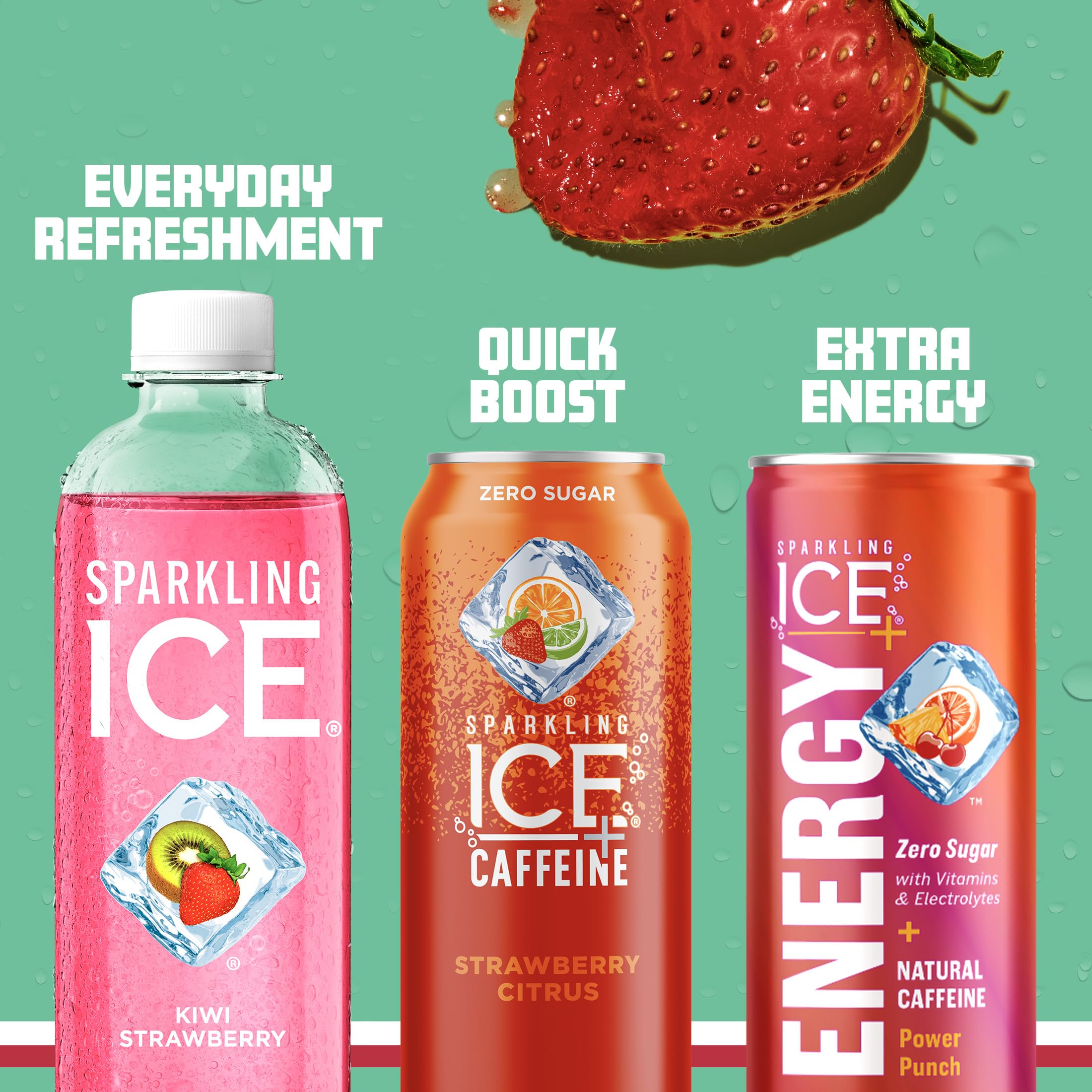 Chilled Sparkling Ice Kiwi Strawberry on a fridge shelf ready to enjoy