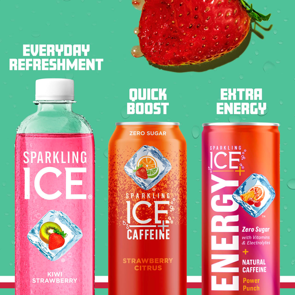 Chilled Sparkling Ice Kiwi Strawberry on a fridge shelf ready to enjoy