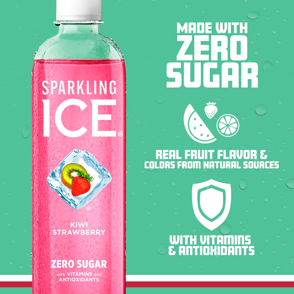 Sparkling Ice Kiwi Strawberry in a clear glass highlighting vibrant fizz