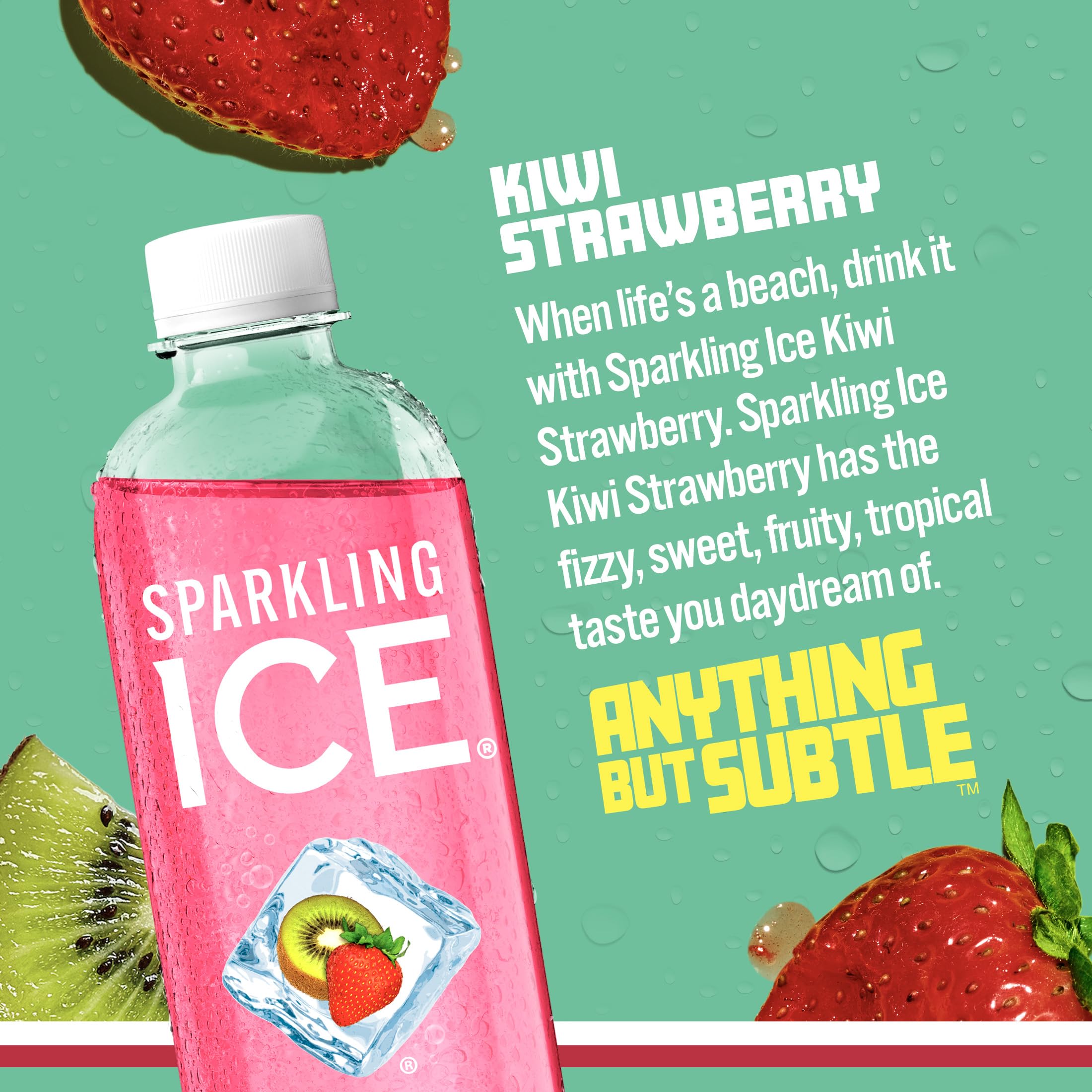 Sparkling Ice Kiwi Strawberry being poured into a glass for a crisp taste