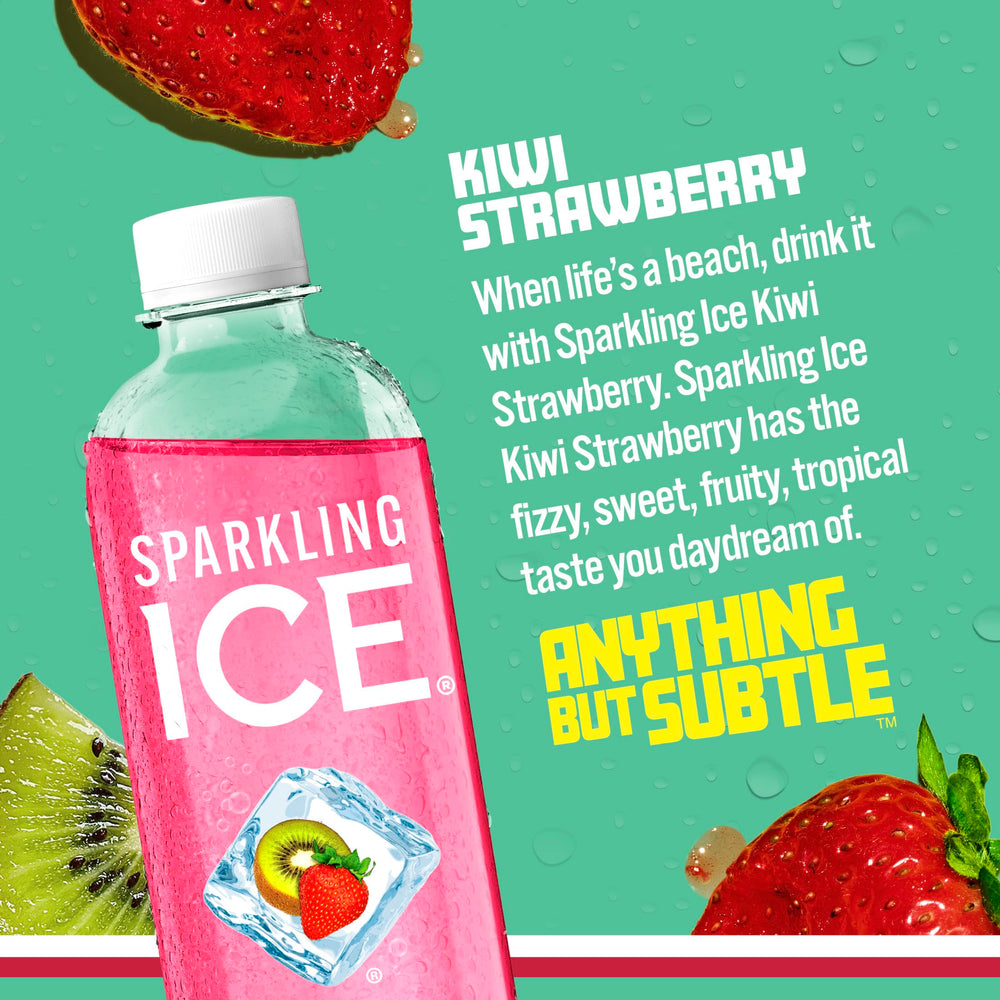 Sparkling Ice Kiwi Strawberry being poured into a glass for a crisp taste