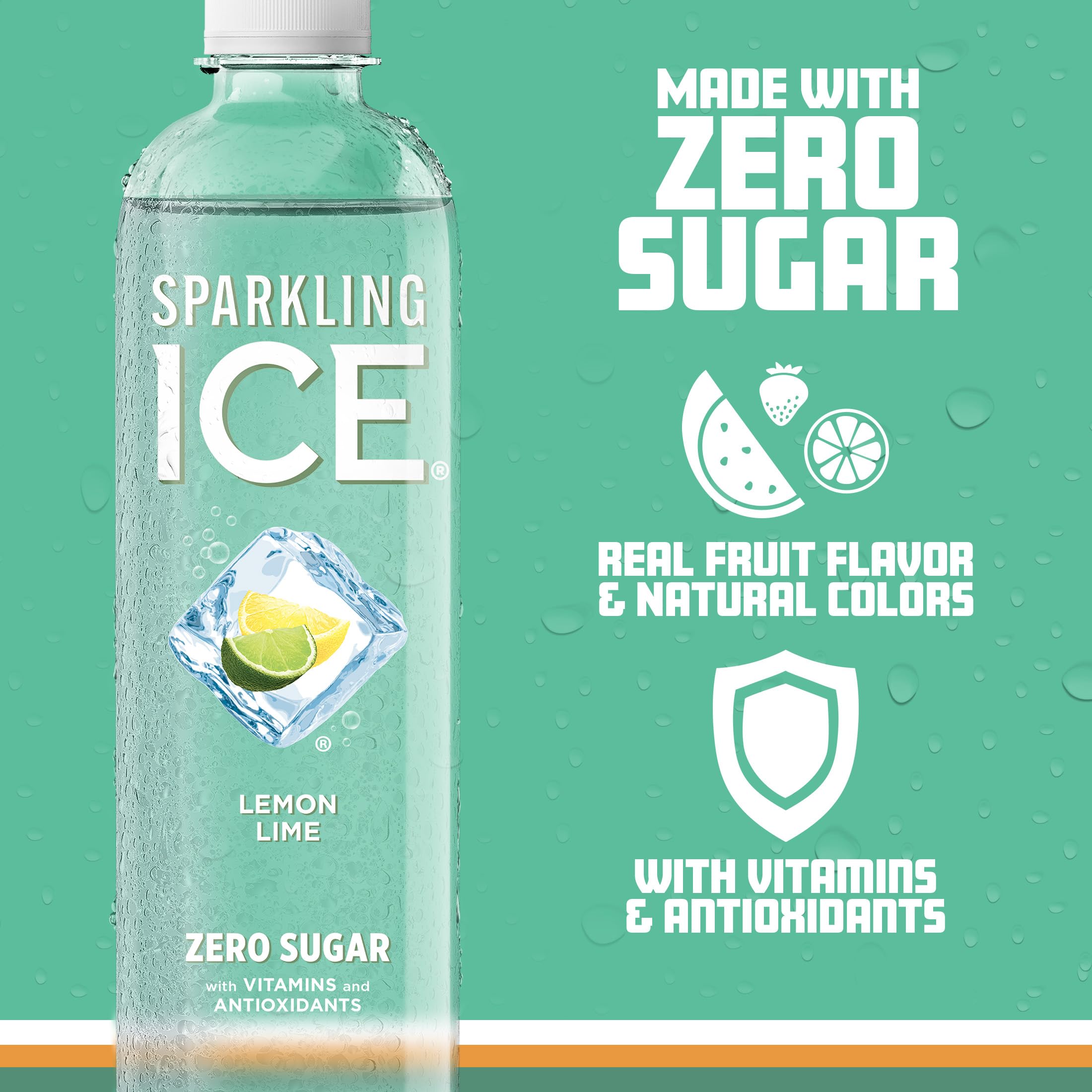 Sparkling Ice Lemon Lime bottle label featuring vitamins.