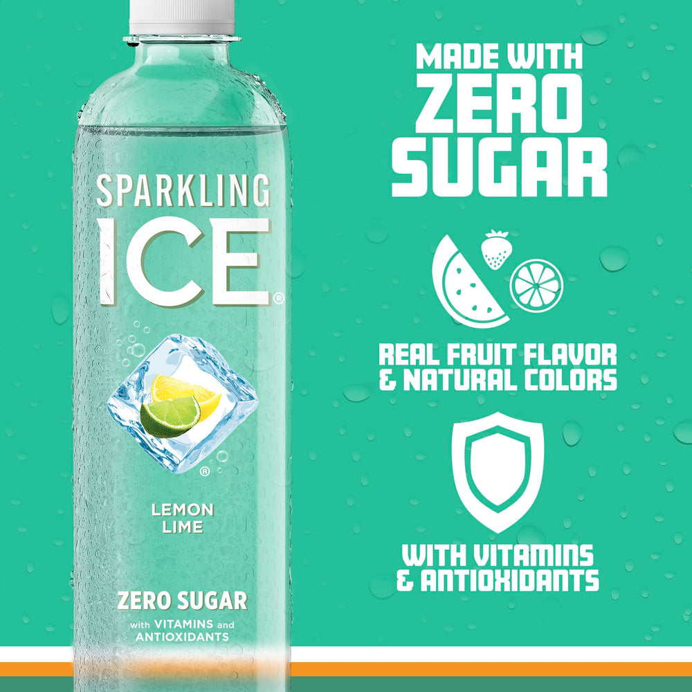 Sparkling Ice Lemon Lime bottle label featuring vitamins.
