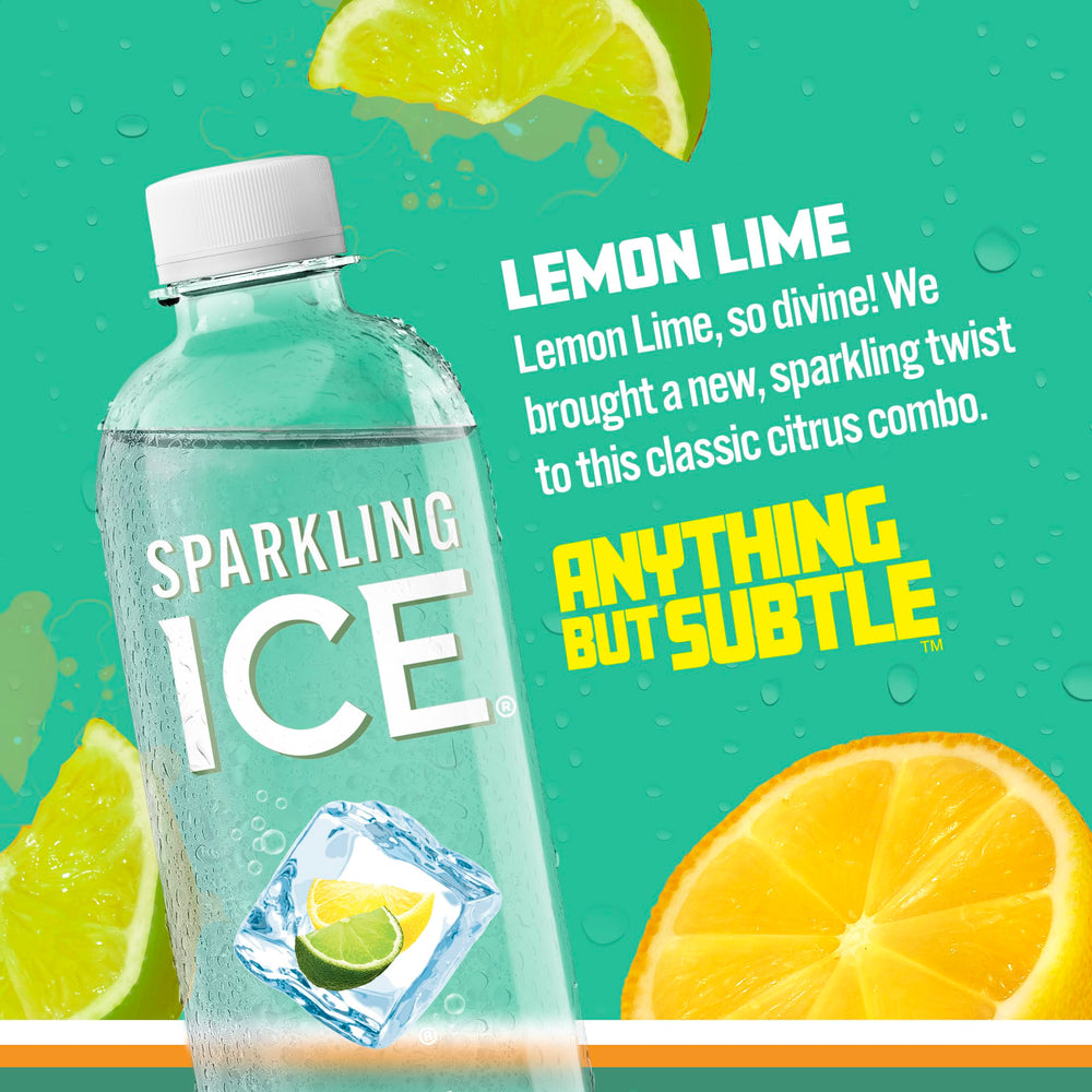 Sparkling Ice Lemon Lime 12-pack display for convenient hydration.