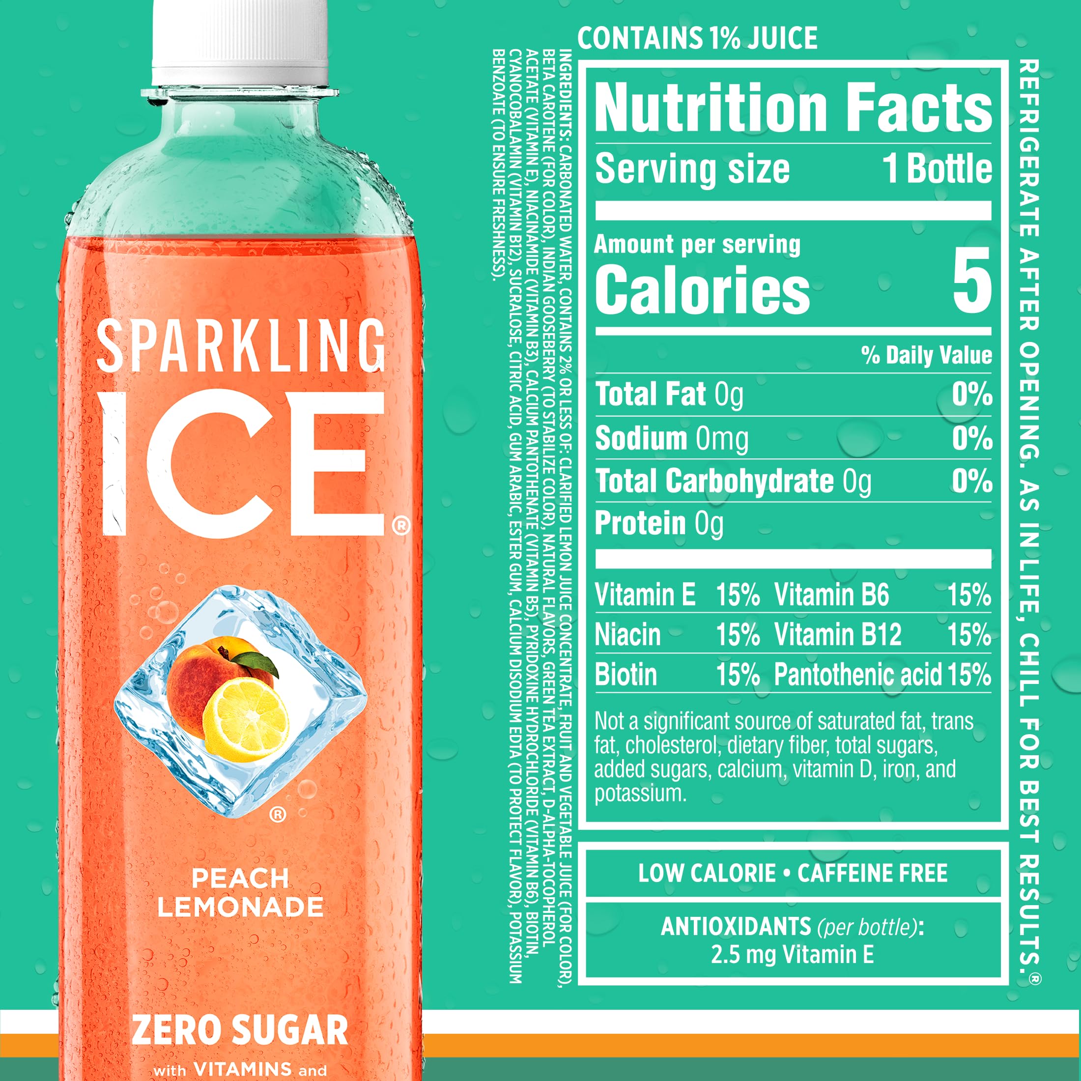 Sparkling Ice Lemonade nutrition panel visible on bottle