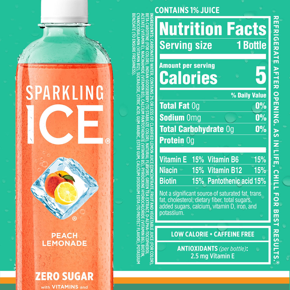Sparkling Ice Lemonade nutrition panel visible on bottle