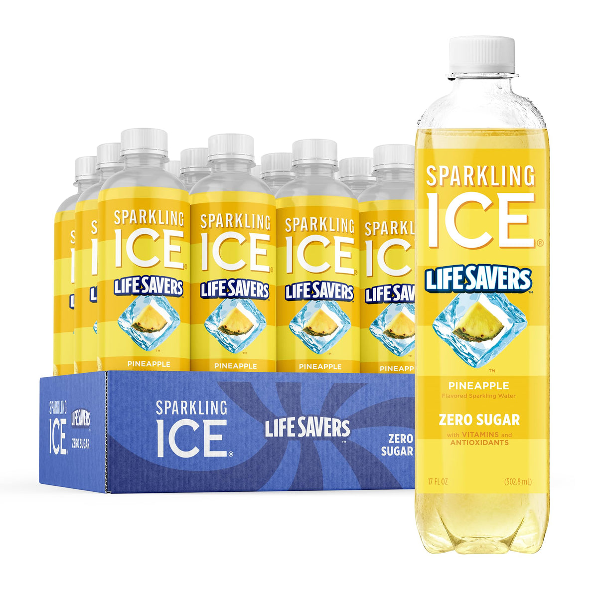 Sparkling Ice Lifesavers Pineapple bottle front — bold tropical flavor with zero sugar.