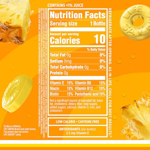 Sparkling Ice Lifesavers Pineapple label closeup highlights vitamins and antioxidants.