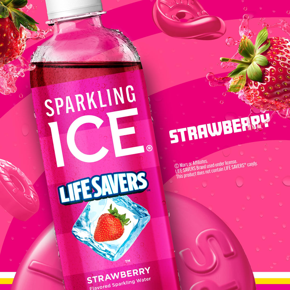 Sparkling Ice Lifesavers Strawberry fizz close-up displays vibrant bubbles and real fruit flavor.