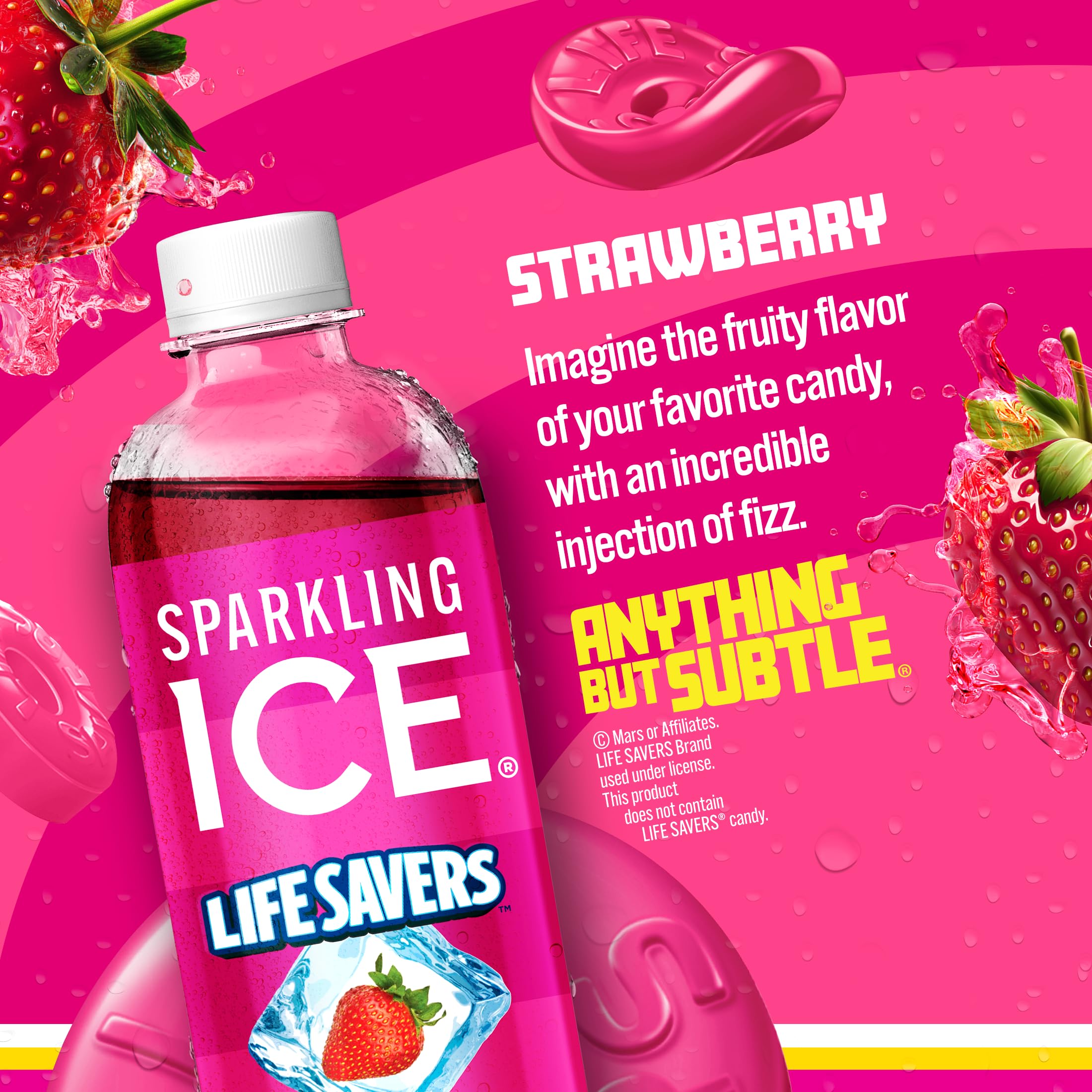 Sparkling Ice Lifesavers Strawberry glass captures aroma and color for flavorful, guilt-free hydration.