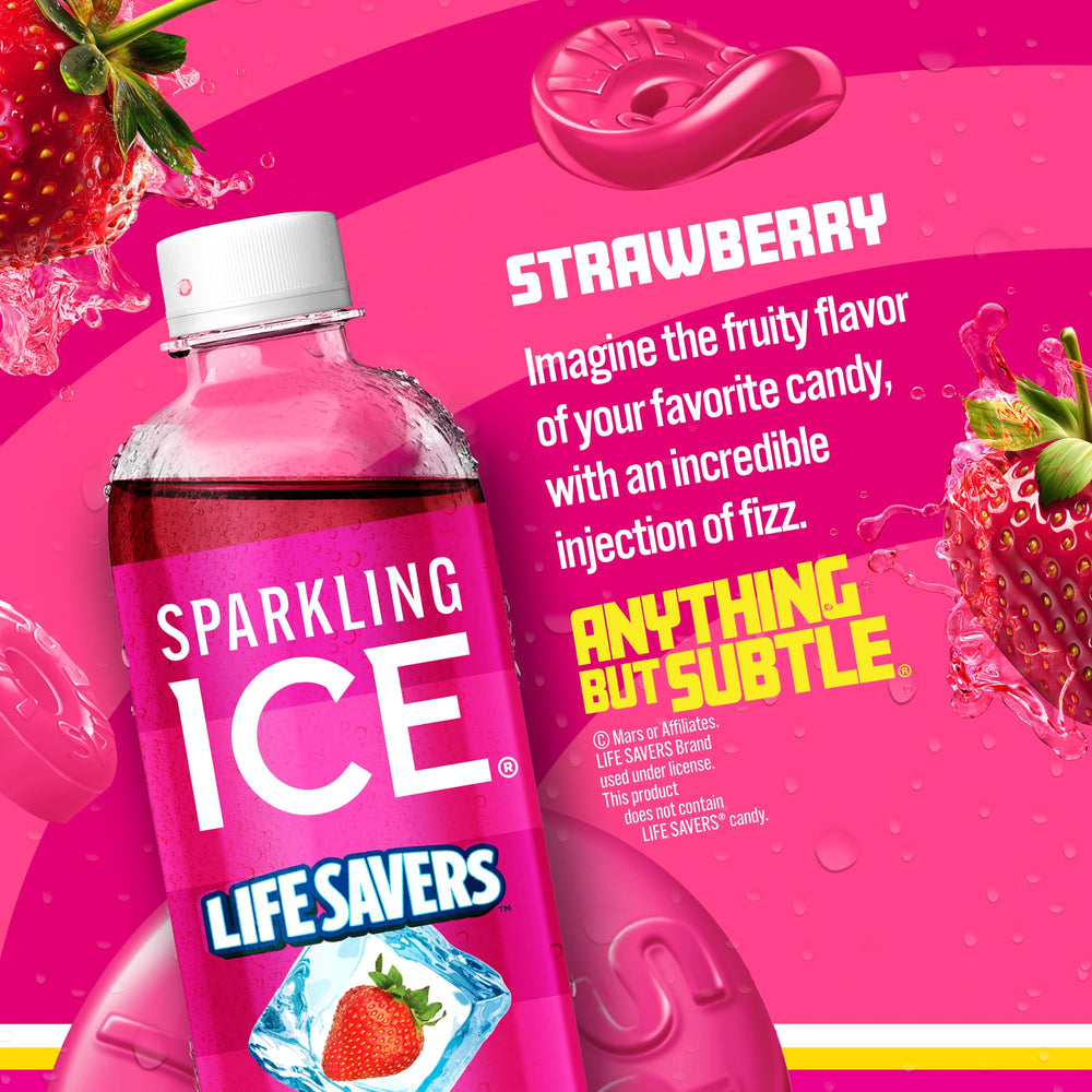 Sparkling Ice Lifesavers Strawberry glass captures aroma and color for flavorful, guilt-free hydration.