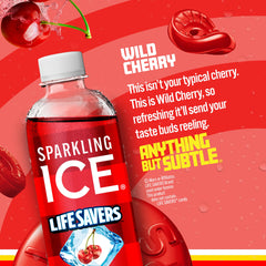 Sparkling Ice Lifesavers Wild Cherry can with vibrant color and no artificial dyes