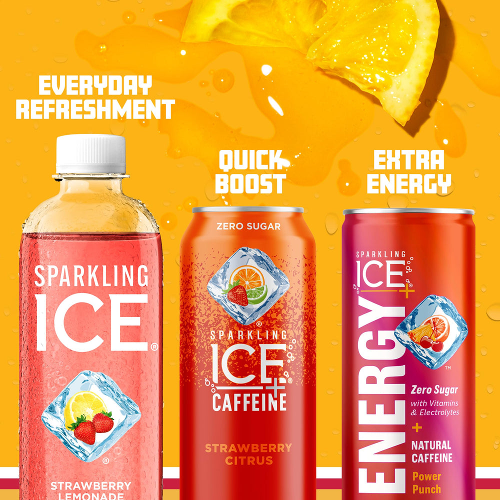 Mocktail-ready Sparkling Ice Strawberry Lemonade with a garnish idea.