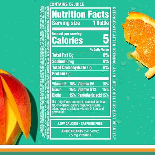 Sparkling Ice Orange Mango bottle side view shows portable, low-calorie refreshment.