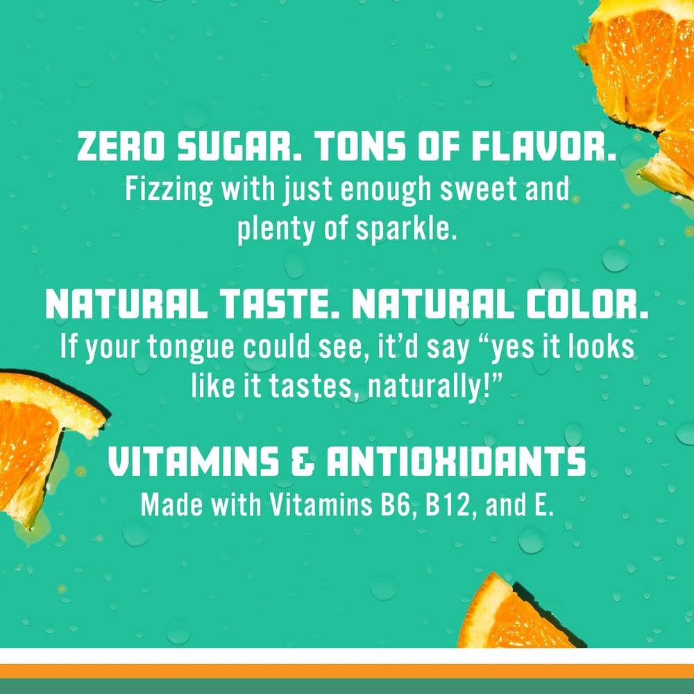 Sparkling Ice Orange Mango label closeup reveals vitamins and natural colors.