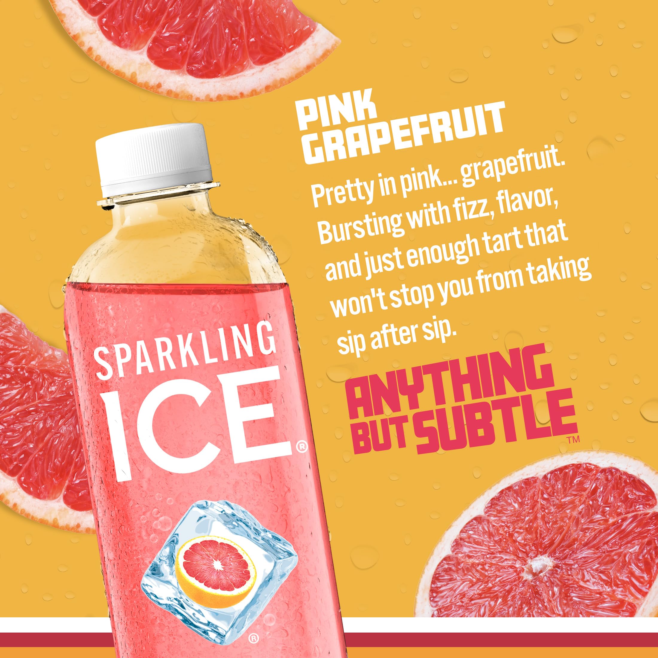 Sparkling Ice Pink Grapefruit served in a glass over ice for refreshment