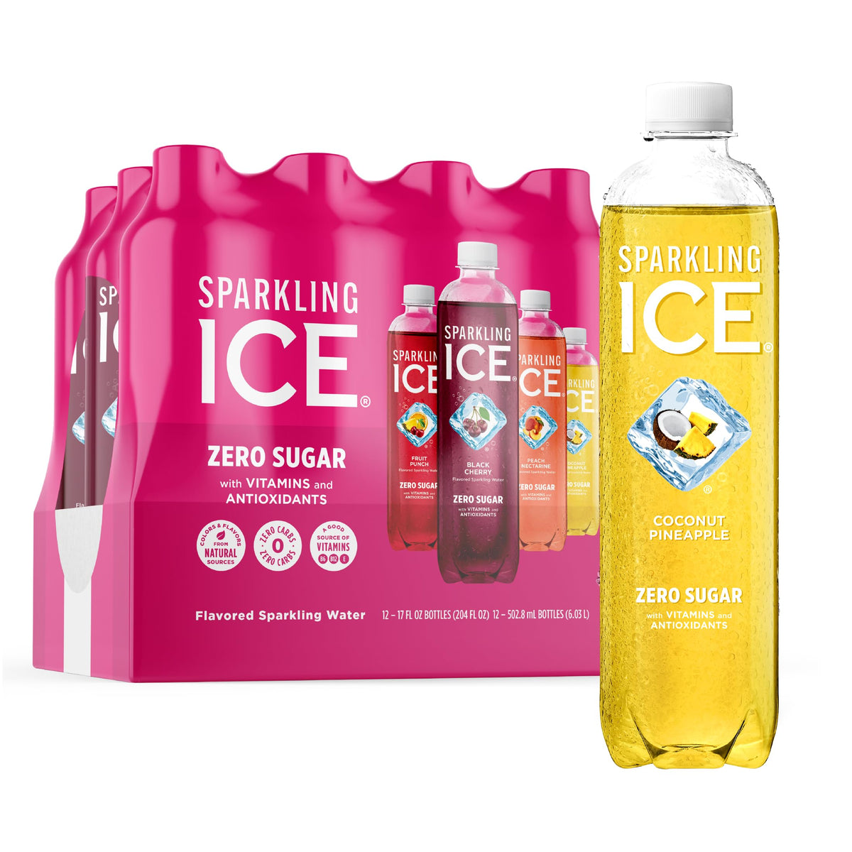 Sparkling Ice Black Cherry bottle pour for refreshing hydration during workouts.