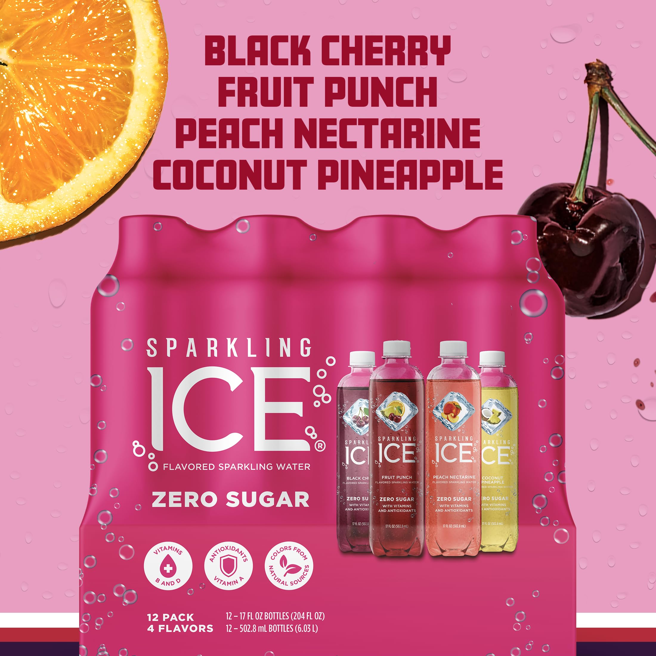 Sparkling Ice Fruit Punch pouring shot showcases bold, zero sugar hydration.