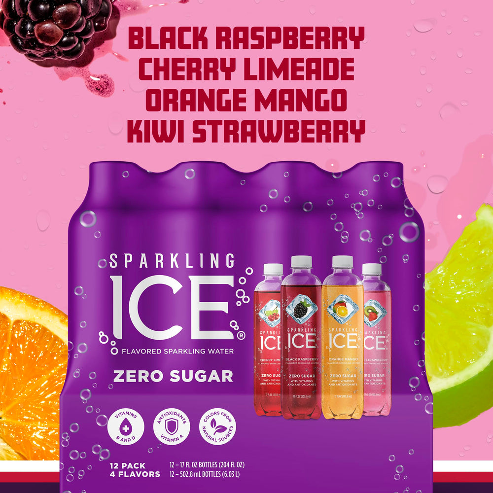 Sparkling Ice Purple Pack kiwi strawberry bottle delivering vitamins and antioxidants.