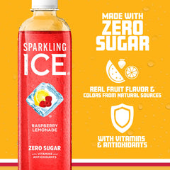 Sparkling Ice Raspberry Lemonade label, vitamins B6 B12 and E visible