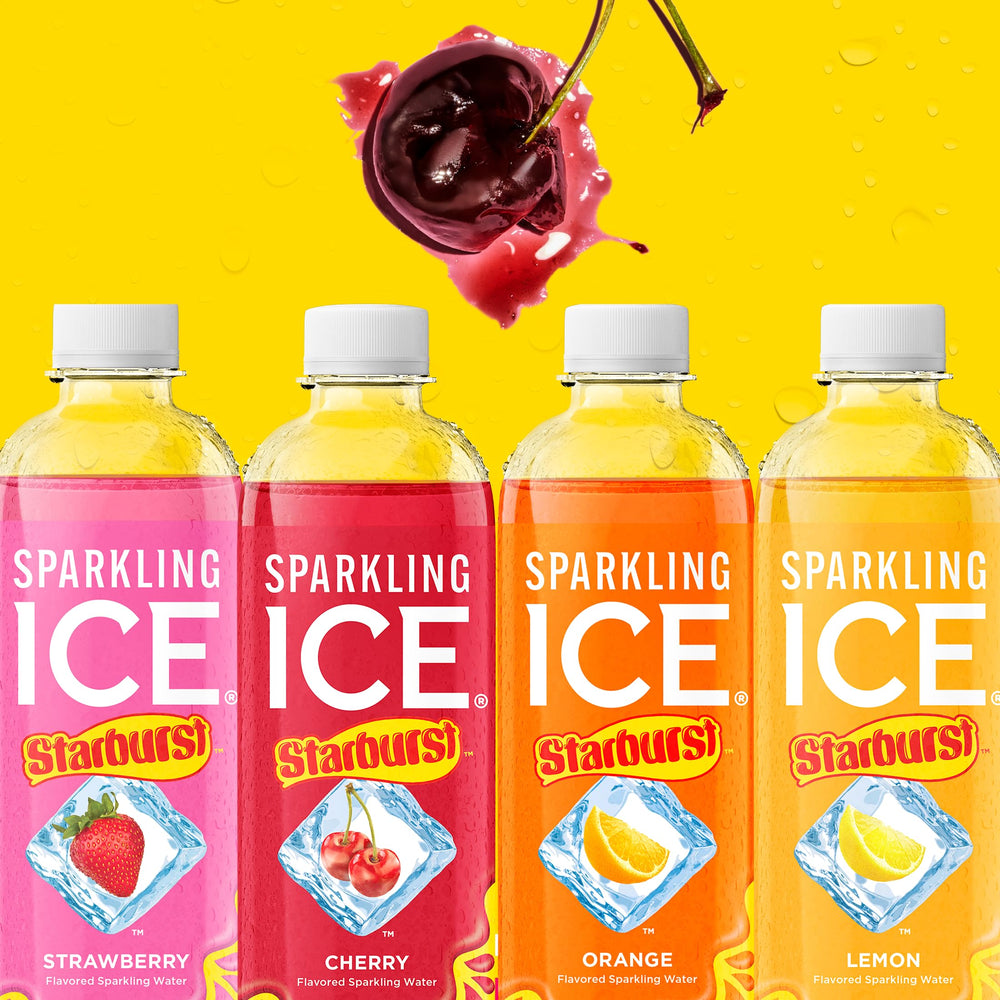 Sparkling Ice STARBURST Cherry label shows natural color sources
