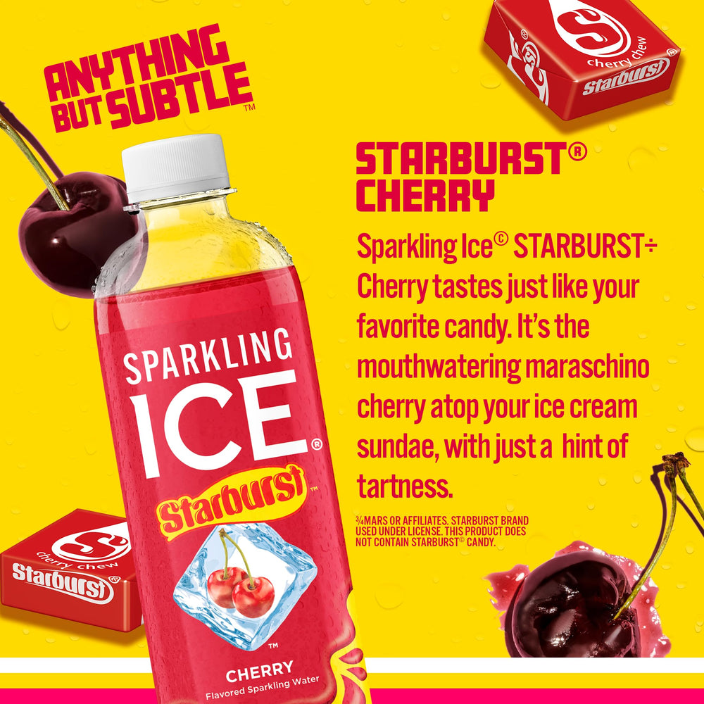 Pouring Sparkling Ice STARBURST Cherry for a fizzy, refreshing sip