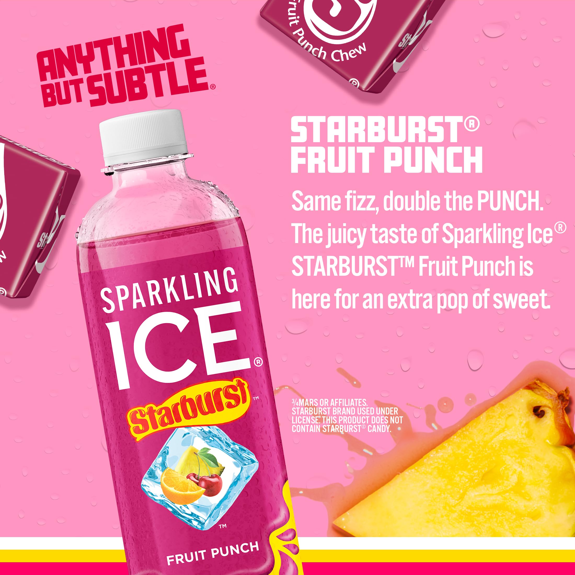 Sparkling Ice STARBURST bottle side view highlighting vitamins.