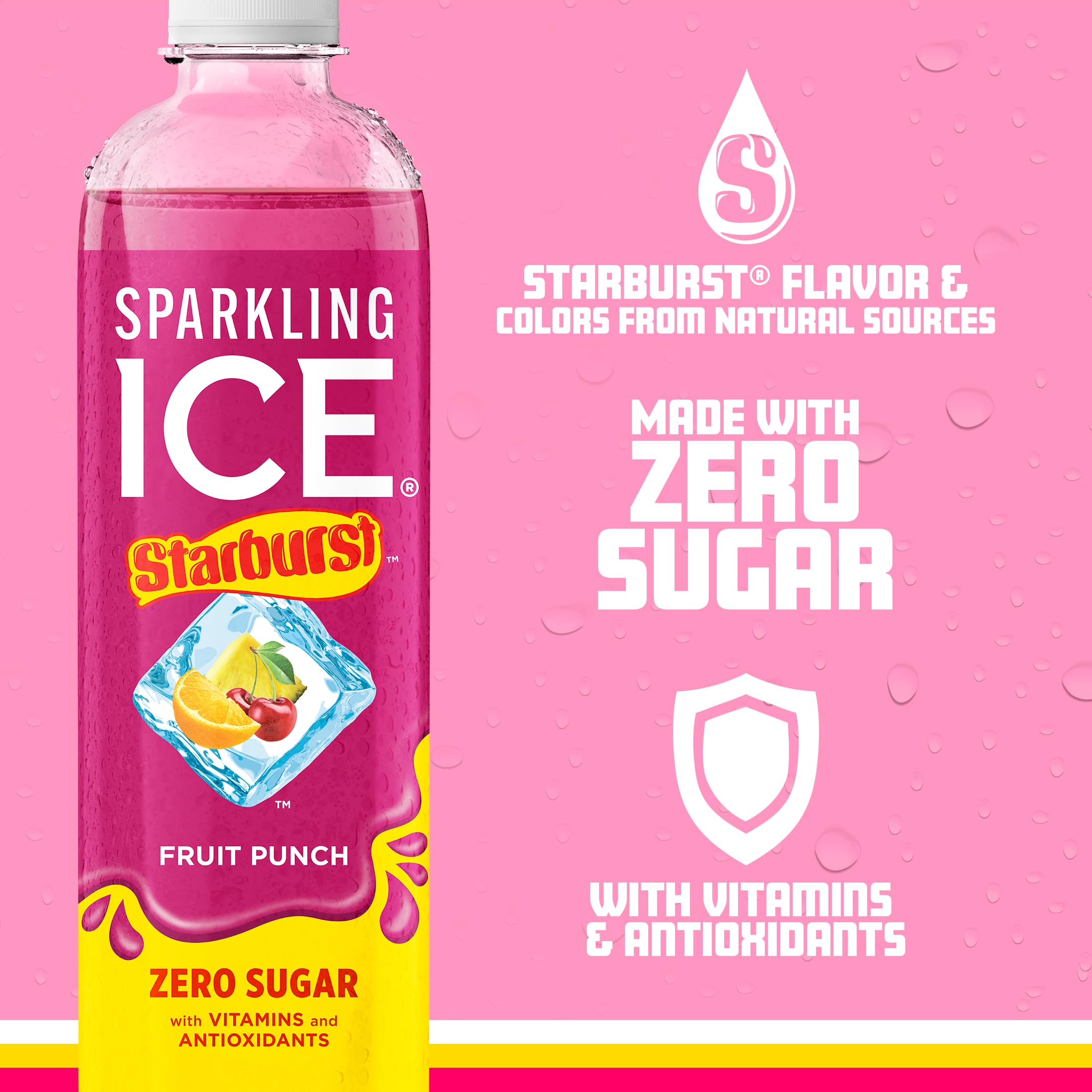Sparkling Ice STARBURST bottle top showing natural color sources.