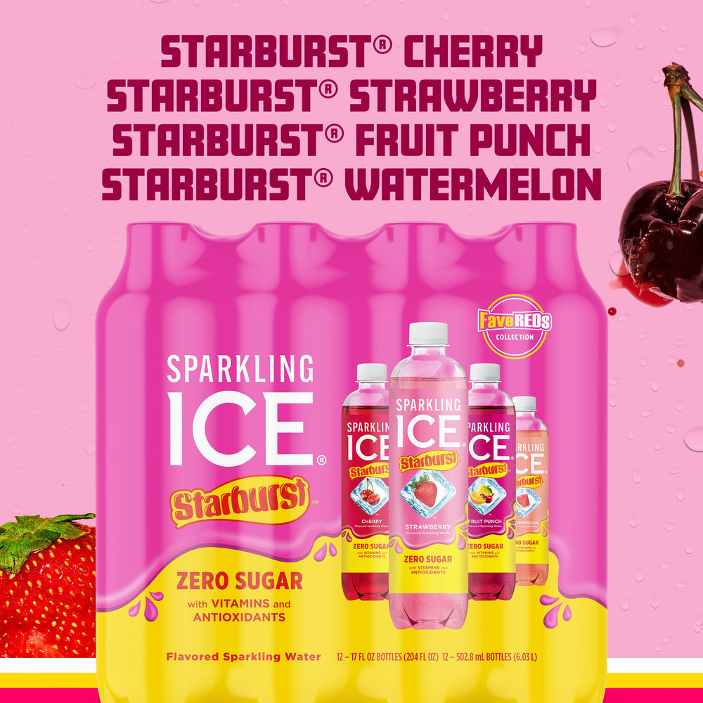 Sparkling Ice STARBURST fruit punch bottle delivers bold flavor with five calories.