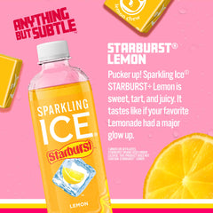 Sparkling Ice STARBURST Lemon glass presenting a refreshing citrus flavor.