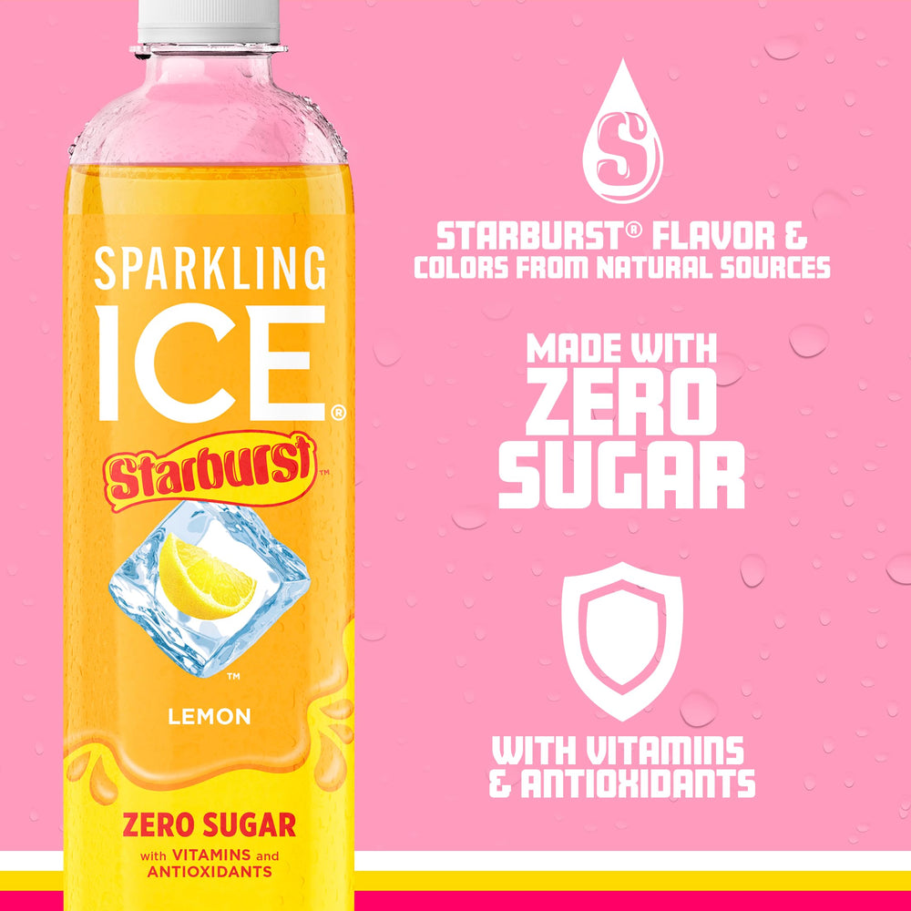 Sparkling Ice STARBURST Lemon label emphasizing natural colors and zest.
