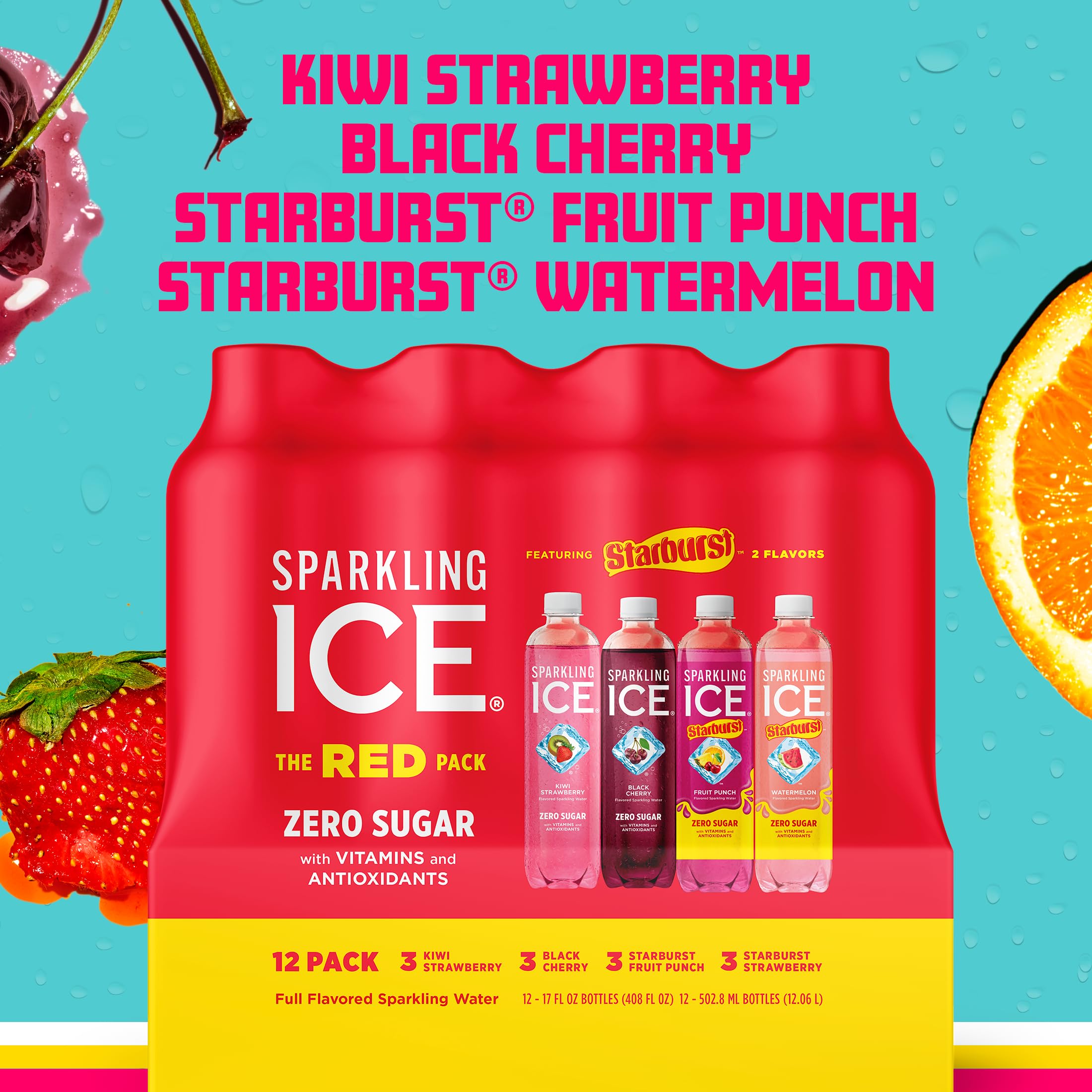 Sparkling Ice Starburst Red Pack cans in-pack for easy sharing