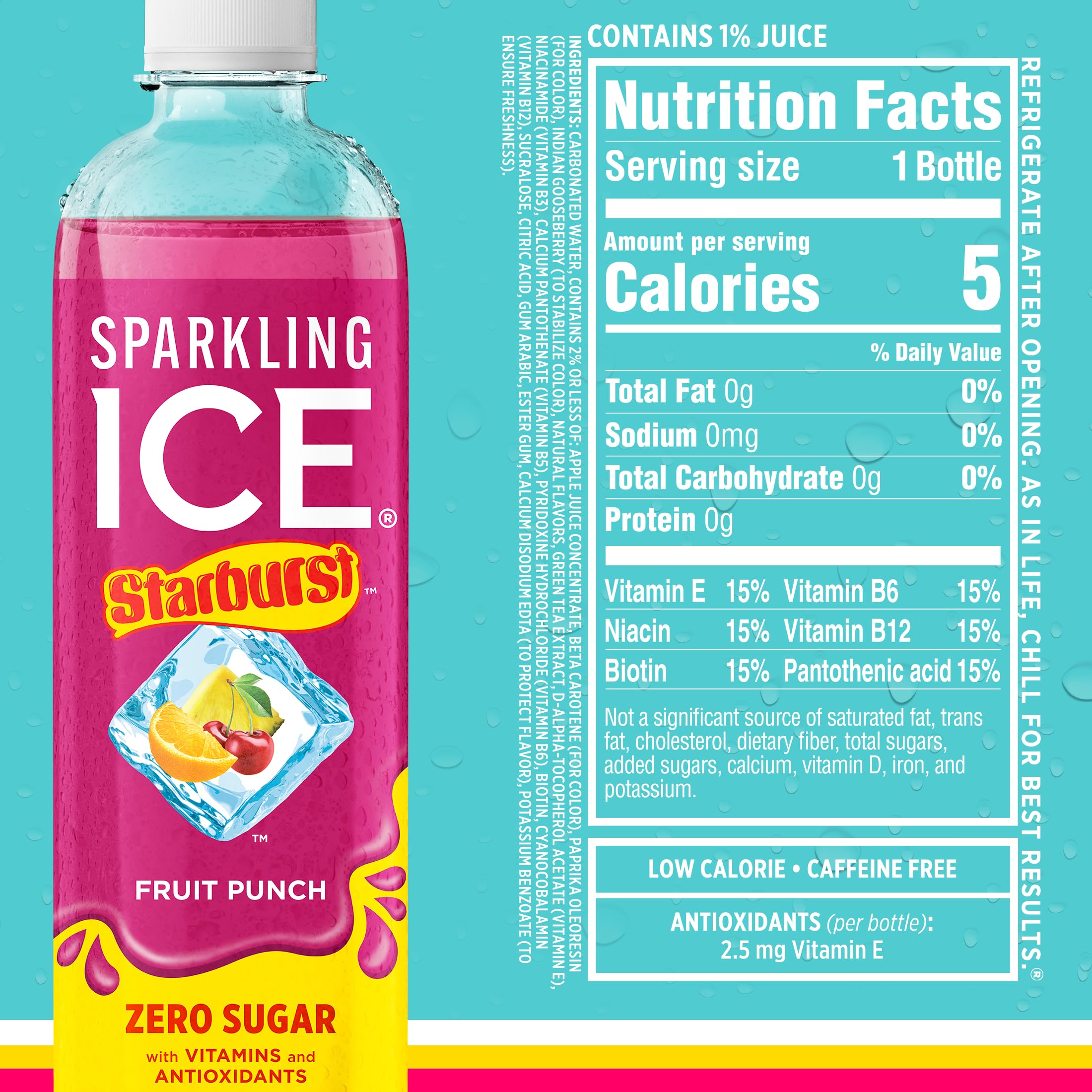 Sparkling Ice Starburst Red Pack Kiwi Strawberry can with vibrant taste