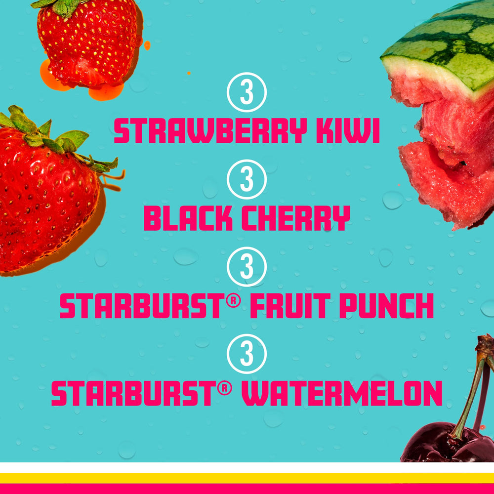 Sparkling Ice Starburst Red Pack label closeup highlighting flavor and vitamins