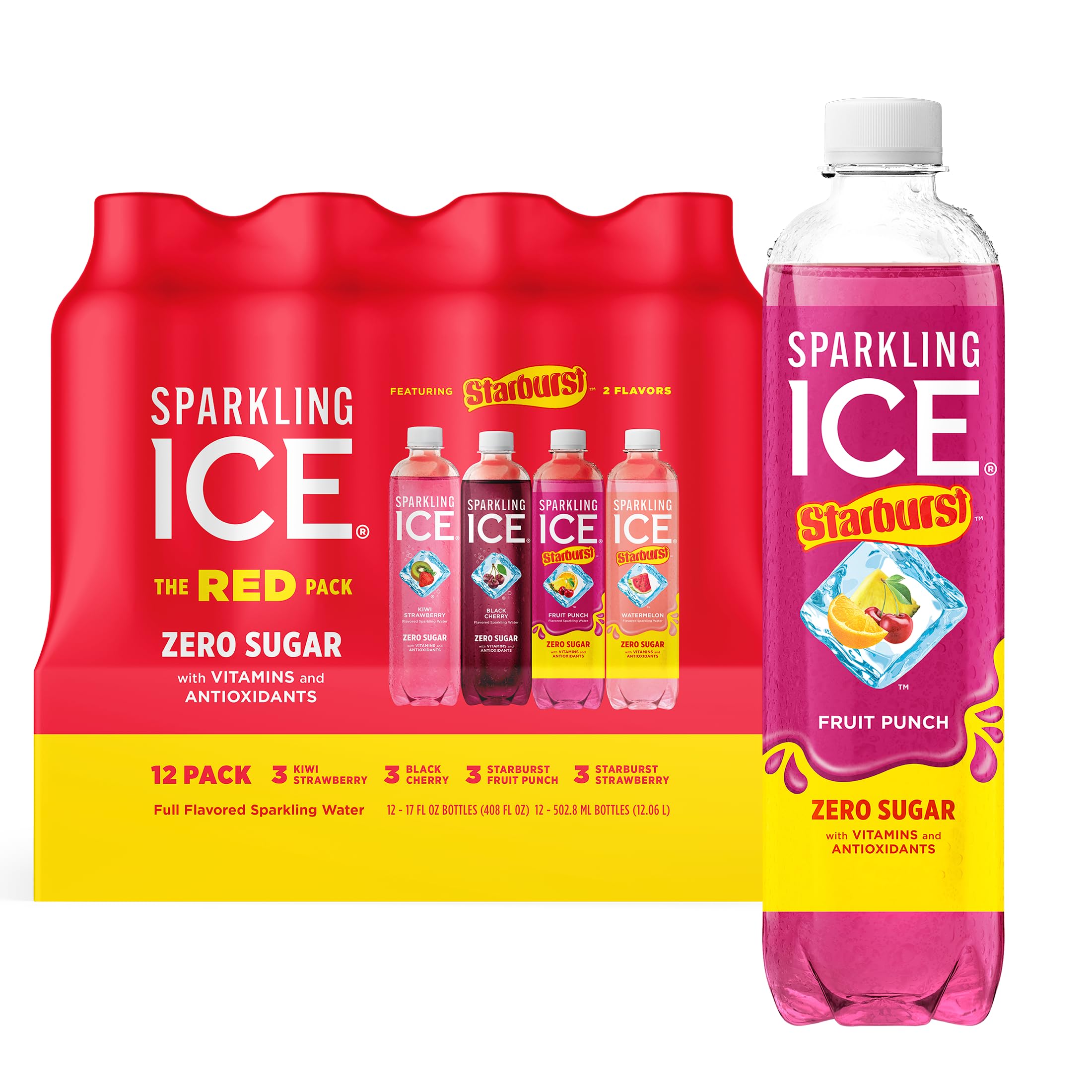 Sparkling Ice Starburst Red Pack Watermelon can offering refreshing zero-sugar flavor