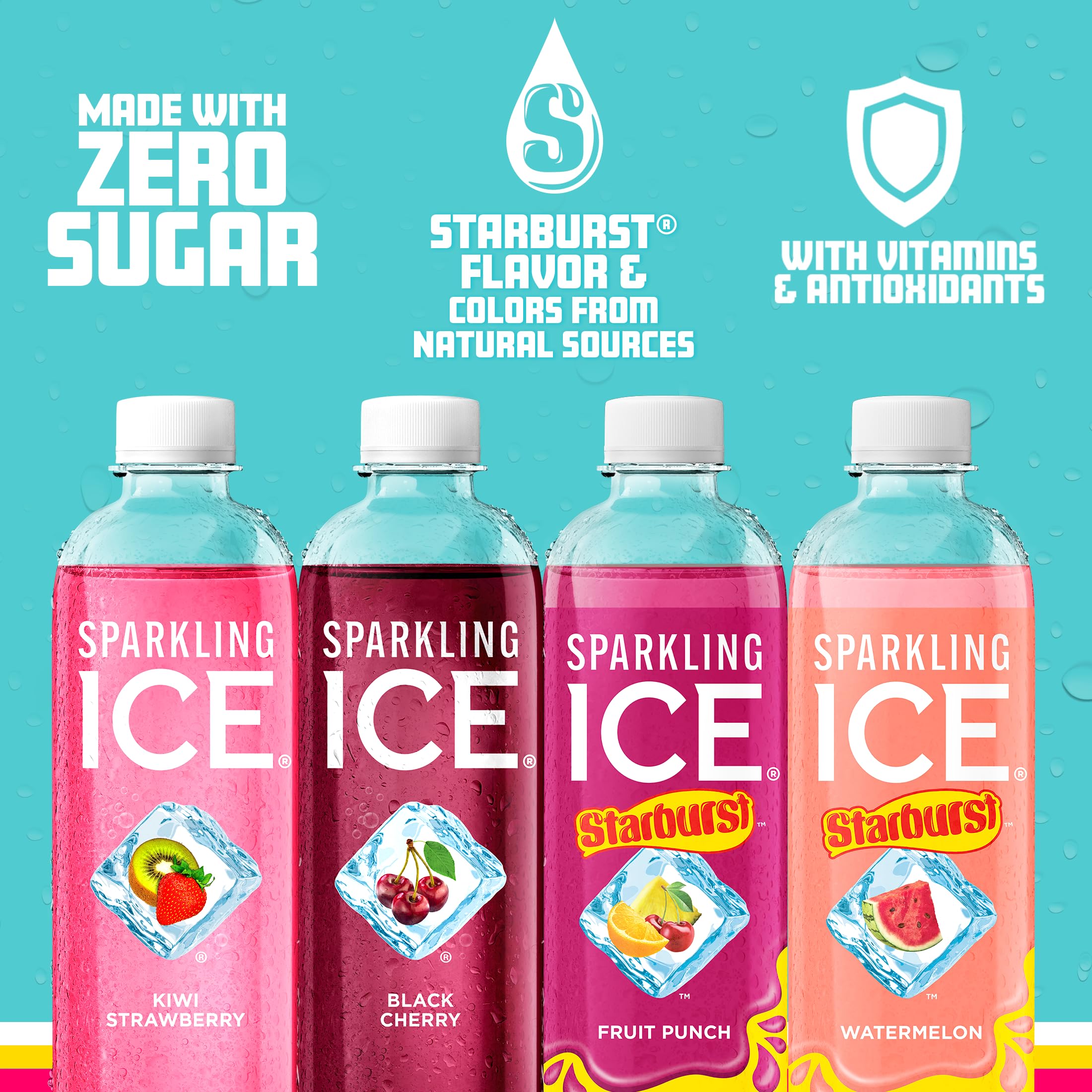 Sparkling Ice Starburst Red Pack Watermelon pour into glass over ice