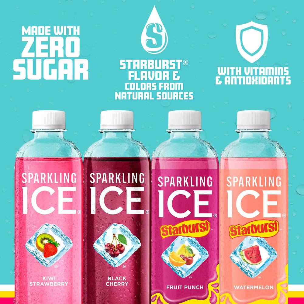 Sparkling Ice Starburst Red Pack Watermelon pour into glass over ice