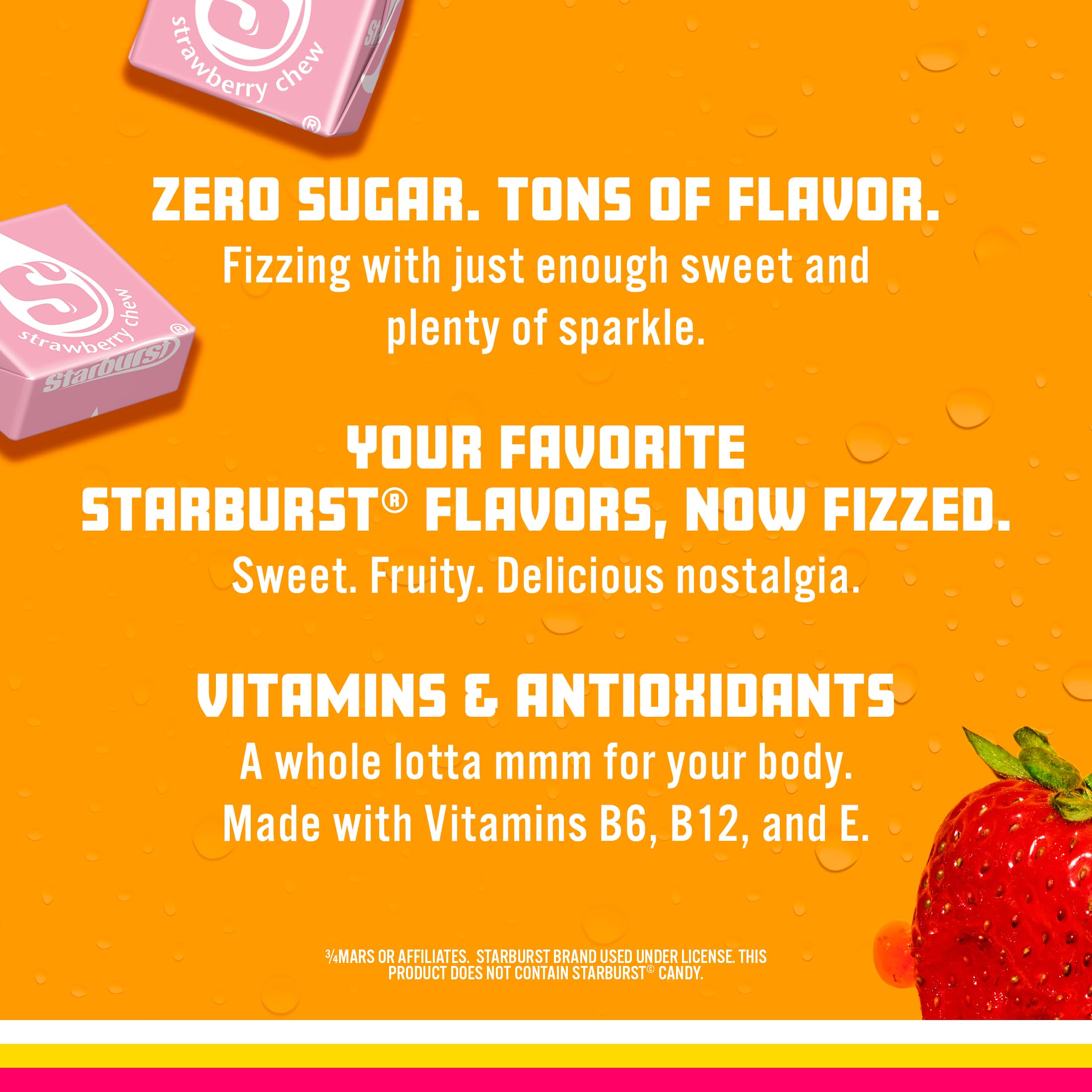 Sparkling Ice STARBURST Strawberry glass tilt highlighting low-calorie refreshment.