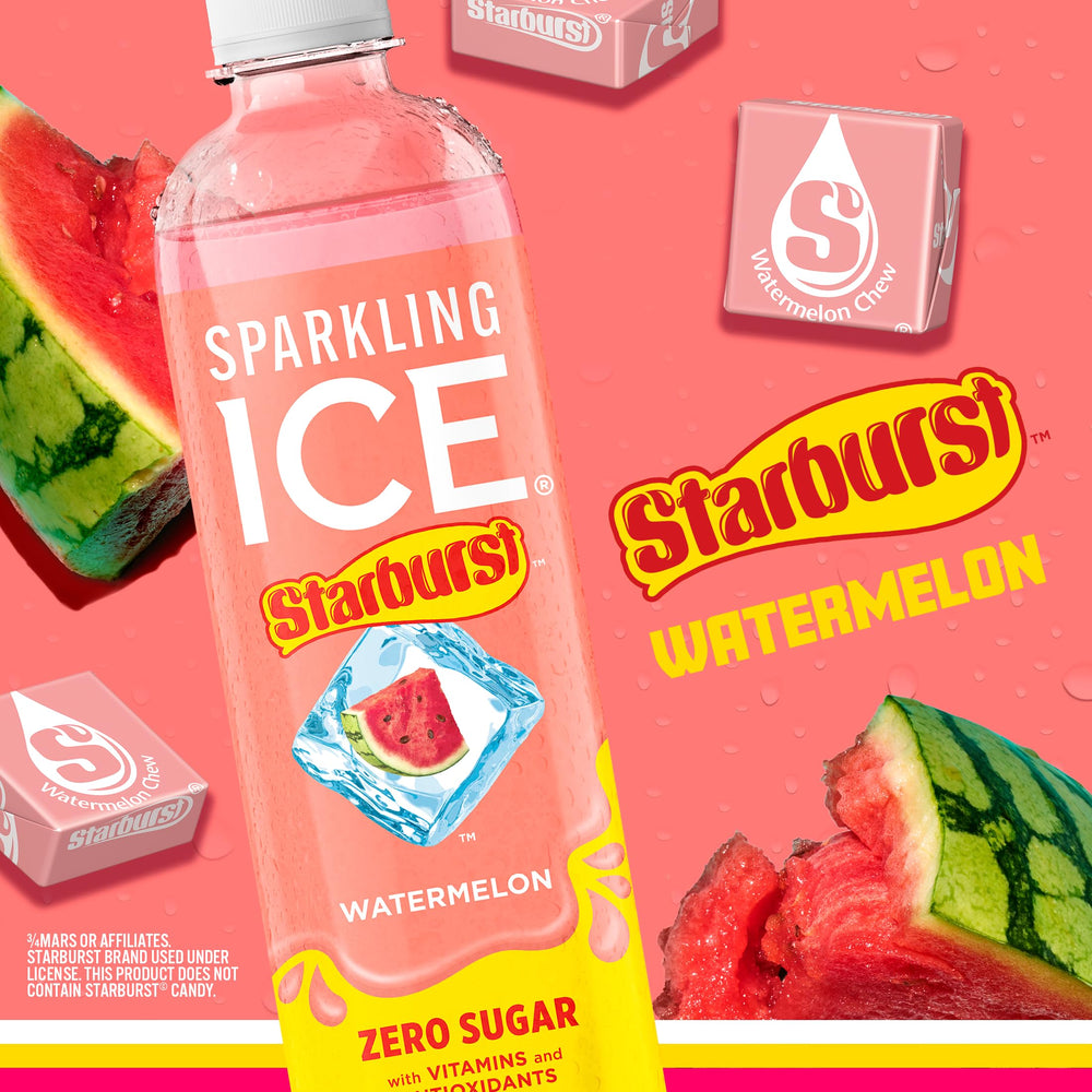 Sparkling Ice STARBURST Watermelon bottle close-up with crisp flavor