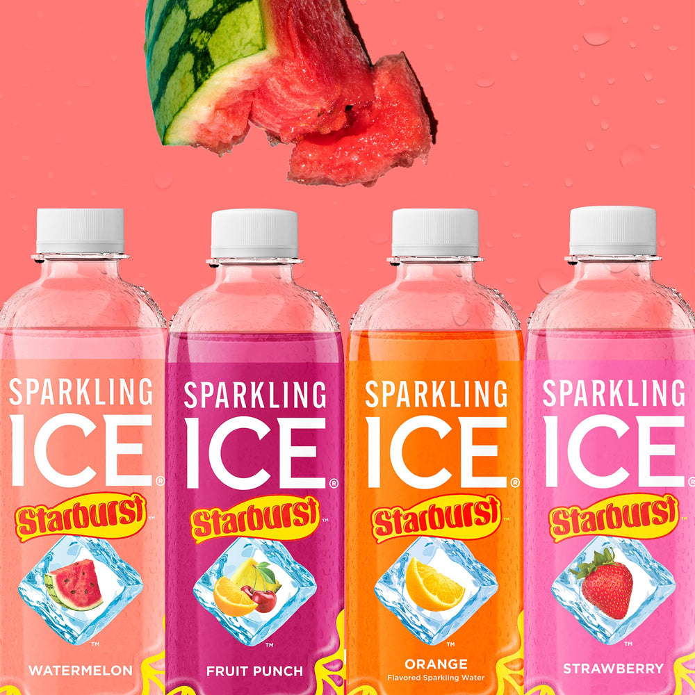 Sparkling Ice STARBURST Watermelon ingredients and vitamins noted on bottle