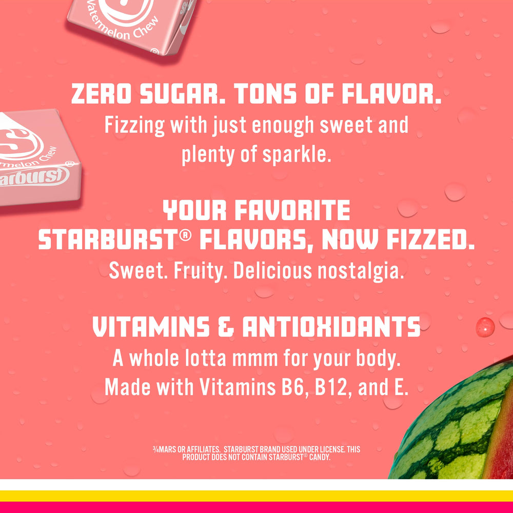 Sparkling Ice STARBURST Watermelon label close-up, natural color sources highlighted