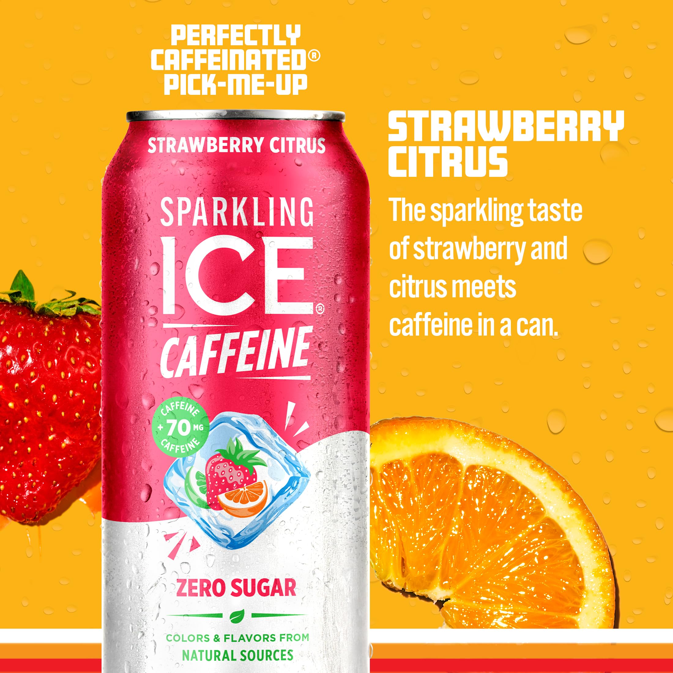 Sparkling Ice Strawberry Citrus with vitamins B6, B12, and E supports daily wellness.