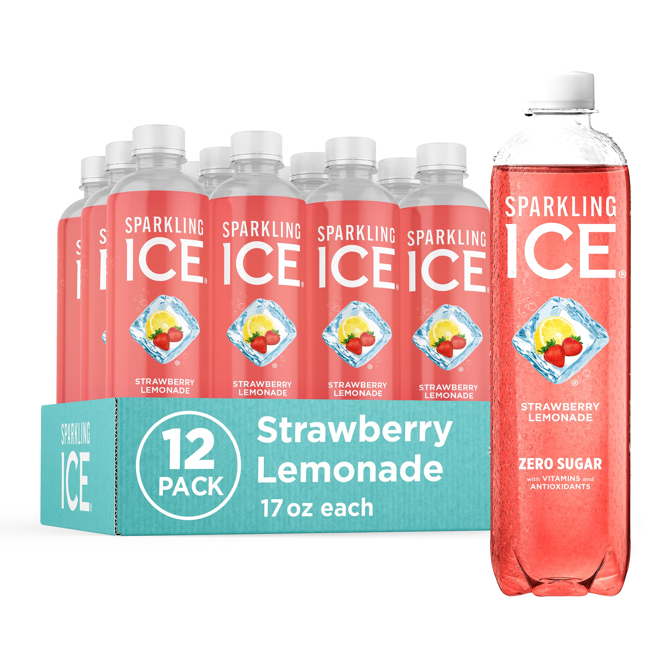 Sparkling Ice Strawberry Lemonade bottle 17 oz—zero sugar and vitamins.