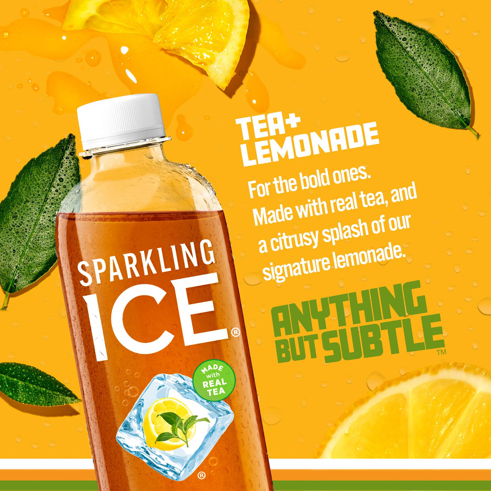 Sparkling Ice Tea Lemonade bottle pour reveals bold flavors with zero sugar.